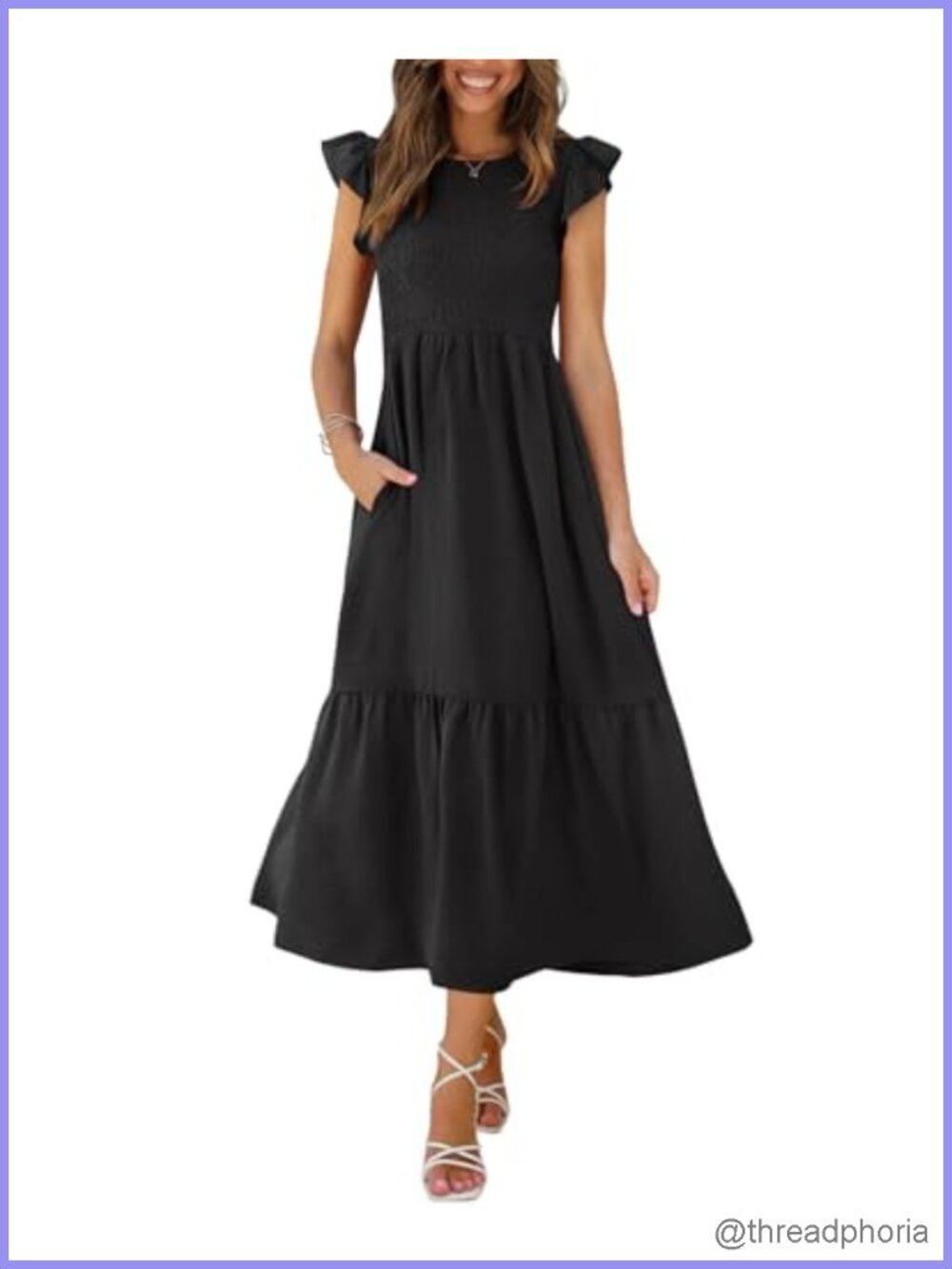 OFEEFAN Women's Casual Maxi Dress with Pockets Ruffle Smocked